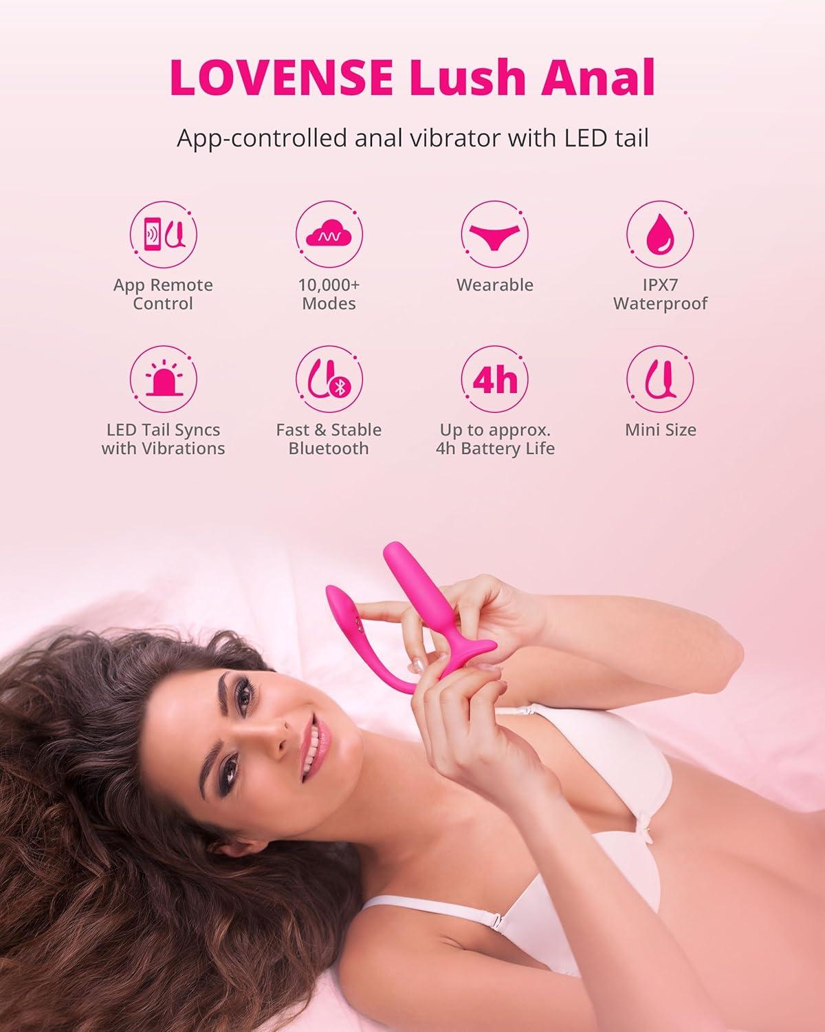 imageLOVENSE Lush Anal Vibrating Butt Plug Sex Toys App Controlled Vibrator with LED Light Small Anal Plug Adult Sex Toys amp Games for Men Women Couples BeginnersFriendly Waterproof Rose