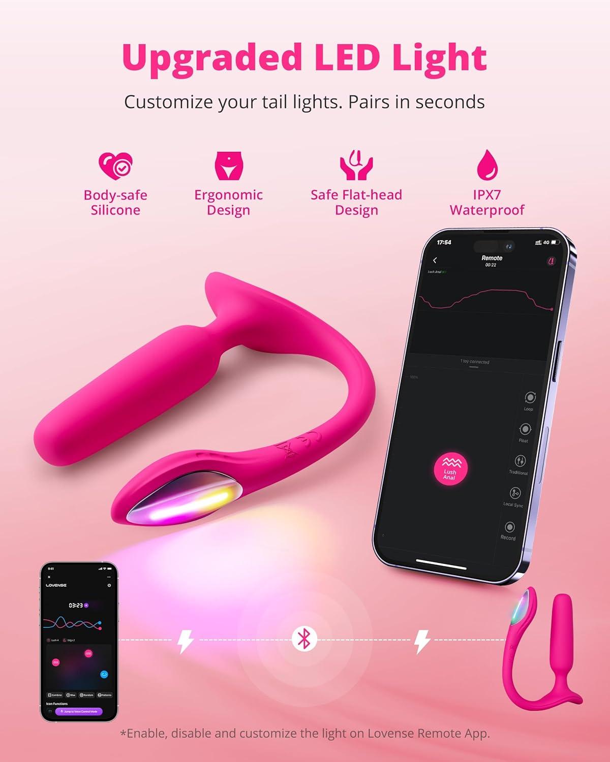 imageLOVENSE Lush Anal Vibrating Butt Plug Sex Toys App Controlled Vibrator with LED Light Small Anal Plug Adult Sex Toys amp Games for Men Women Couples BeginnersFriendly Waterproof Rose