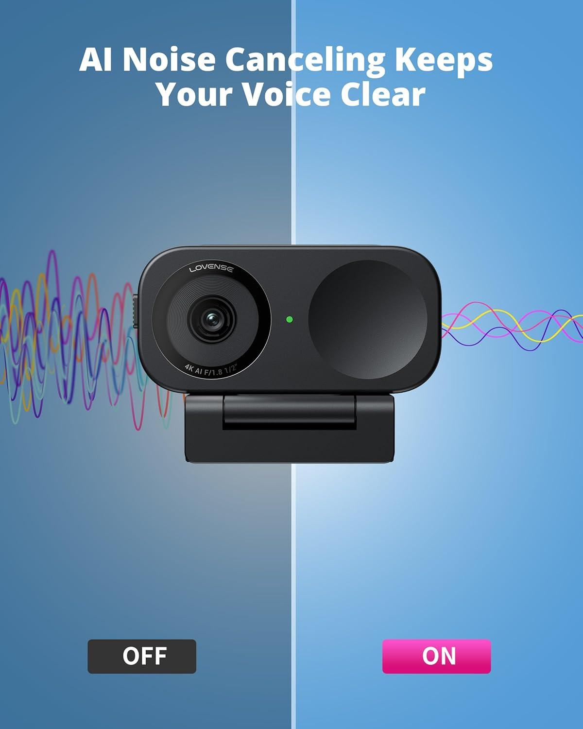 imageLOVENSE Webcam 2 4k for PC Live Streaming Camera 12 Sensor True Focus Al Noise Canceling Hand Gesture Control Mobile Control Auto Framing Customizable Audio Modes Microphones Privacy ControlLovense Webcam 2