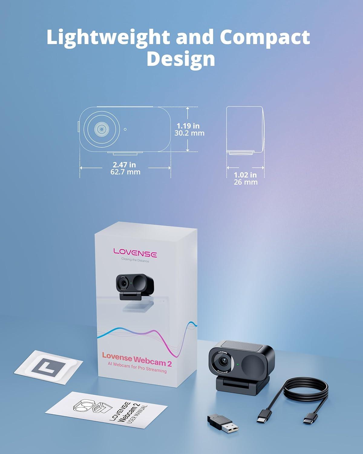 imageLOVENSE Webcam 2 4k for PC Live Streaming Camera 12 Sensor True Focus Al Noise Canceling Hand Gesture Control Mobile Control Auto Framing Customizable Audio Modes Microphones Privacy ControlLovense Webcam 2