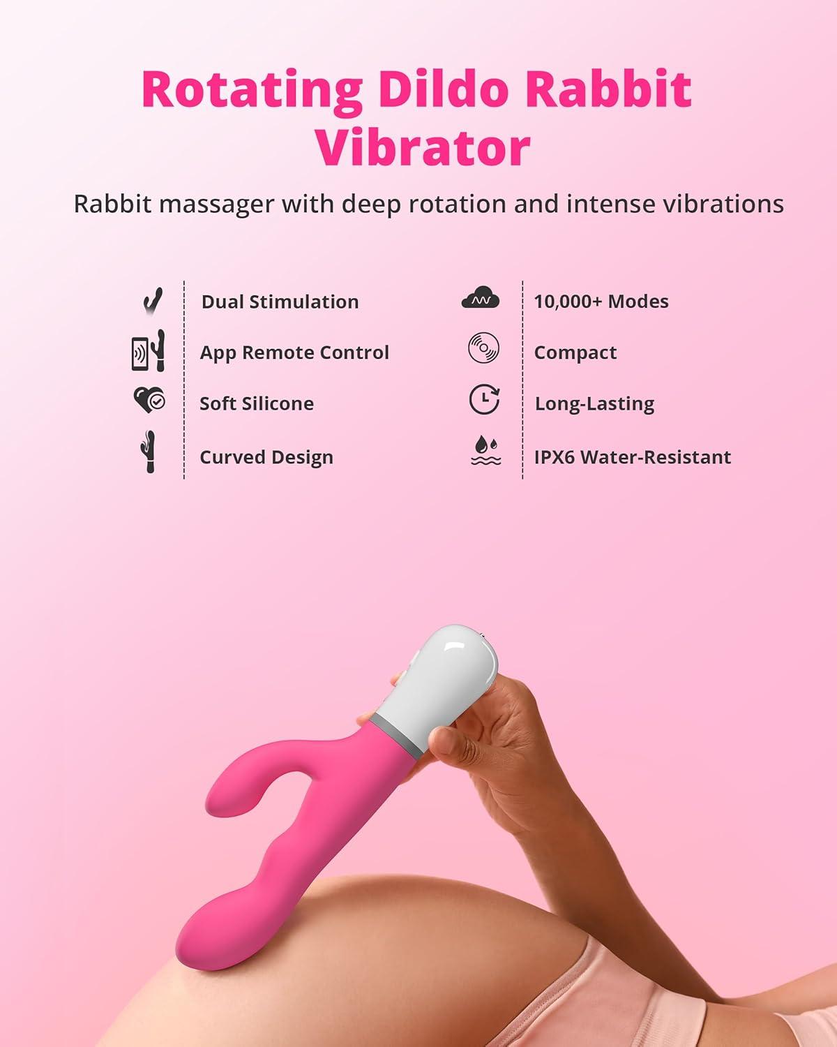 imageLOVENSE Nora Rabbit Vibrator with Remote Rotating Dildo Rabbit G Spot Clitoral Stimulator Adult Sex Toys amp Games App Controlled with 10000 Vibration Modes Long Distance Vibrator for Women Couple