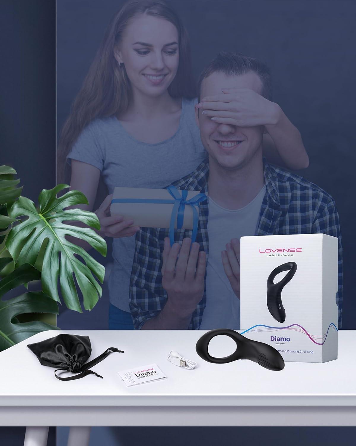 imageLOVENSE Diamo Vibrating Penis Ring Cock Ring for Men Prostate Massager Long Distance Bluetooth Remote Reach with Music Sync Partner amp App Control Male Sex Toys