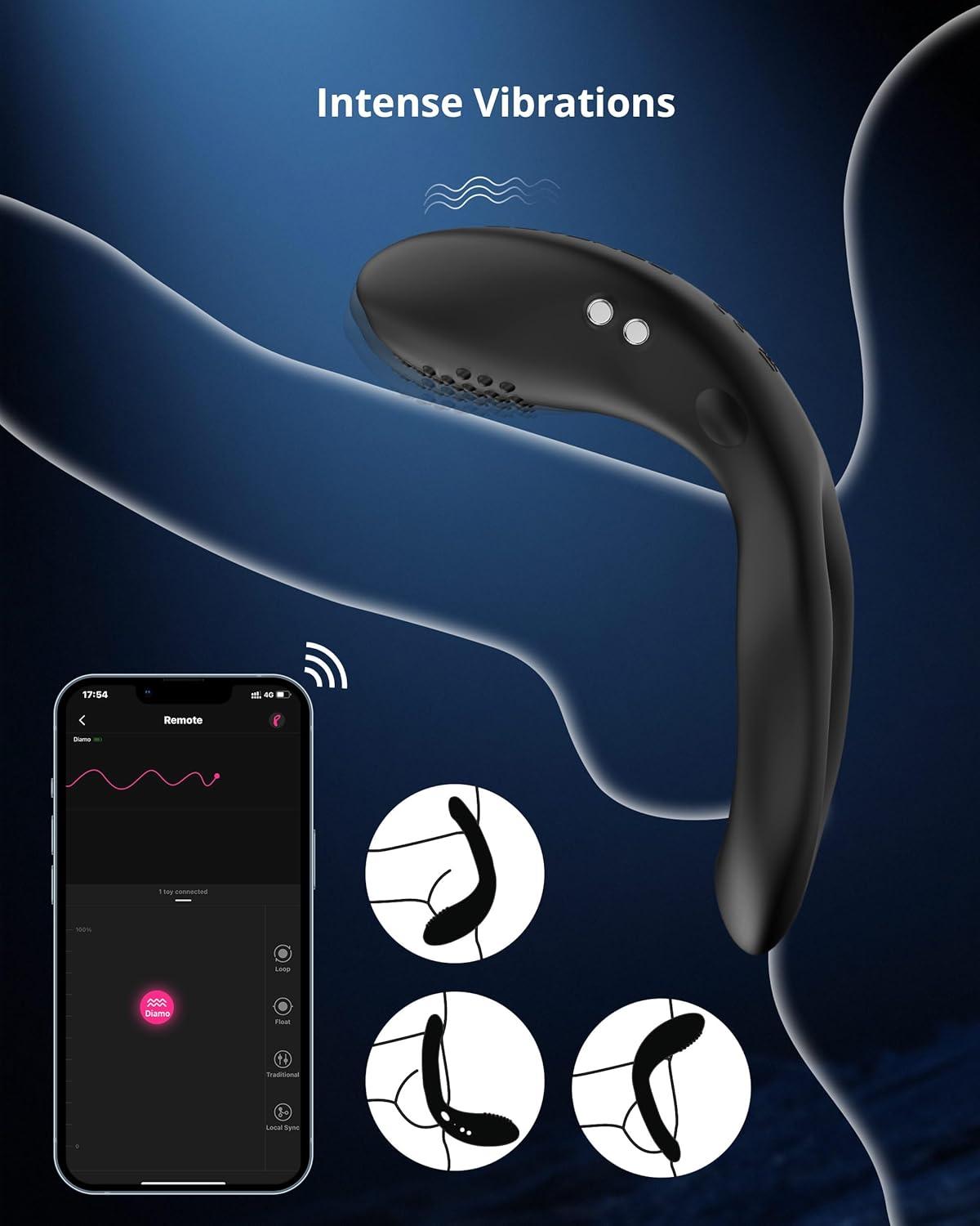 imageLOVENSE Diamo Vibrating Penis Ring Cock Ring for Men Prostate Massager Long Distance Bluetooth Remote Reach with Music Sync Partner amp App Control Male Sex Toys