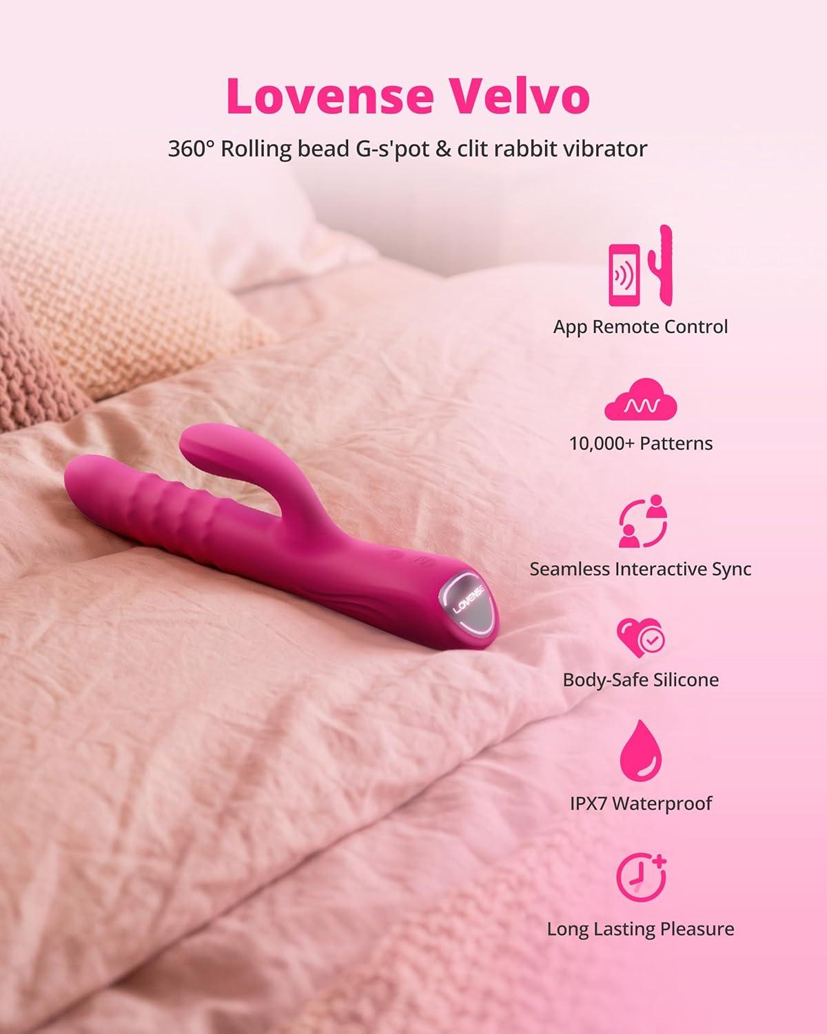 imageLovense Velvo Rabbit Vibrator with Rotating Beads Powerful GSpot amp Clit Vibrator Adult Toys for Women App Remote Control Long Distance Couple Vibrating Dildos Waterproof Rechargeable Sex Toys