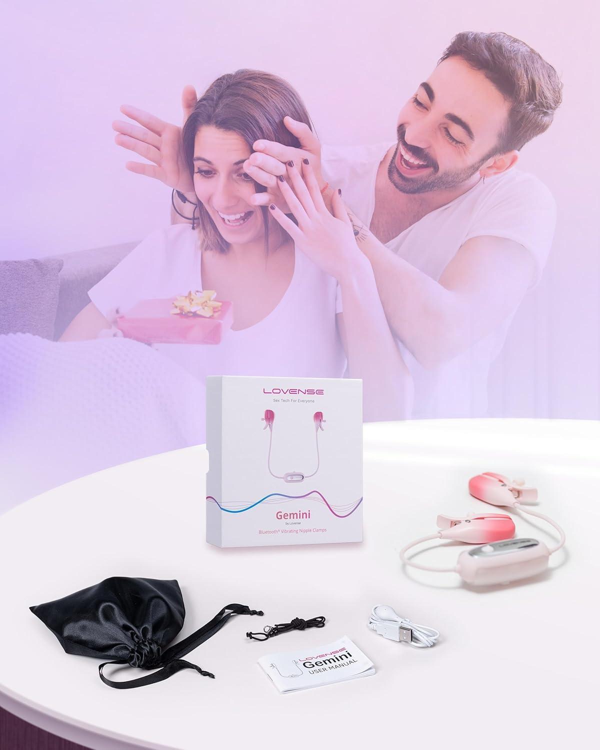 imageLOVENSE Gemini Vibrating Nipple Clamps Bluetooth Adjustable Nipple Stimulator with App Remote Control Rechargeable Sex Toys for Women Men Couples Play TwoColor Gradient