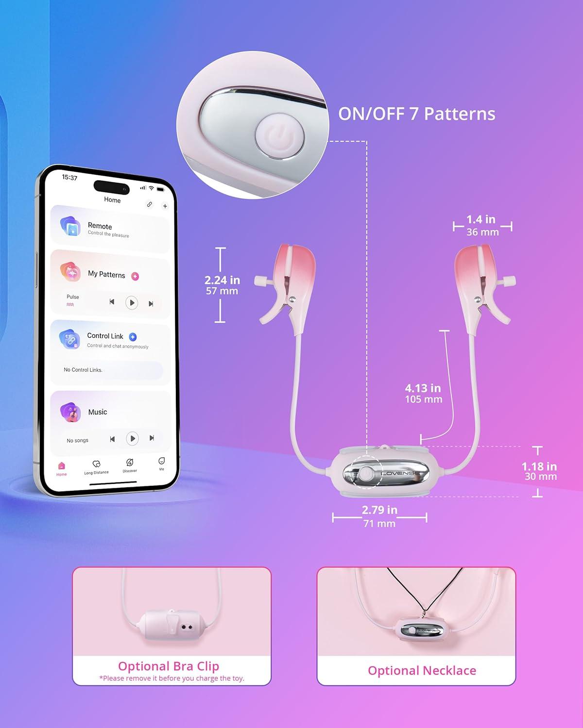 imageLOVENSE Gemini Vibrating Nipple Clamps Bluetooth Adjustable Nipple Stimulator with App Remote Control Rechargeable Sex Toys for Women Men Couples Play TwoColor Gradient