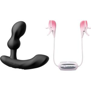 LOVENSE Edge 2 Prostate Massager Vibrator Sex Toys for Men + LOVENSE Gemini Vibrating Nipple Clamps Adjustable Nipple Stimulator for Women Men Couple Play
